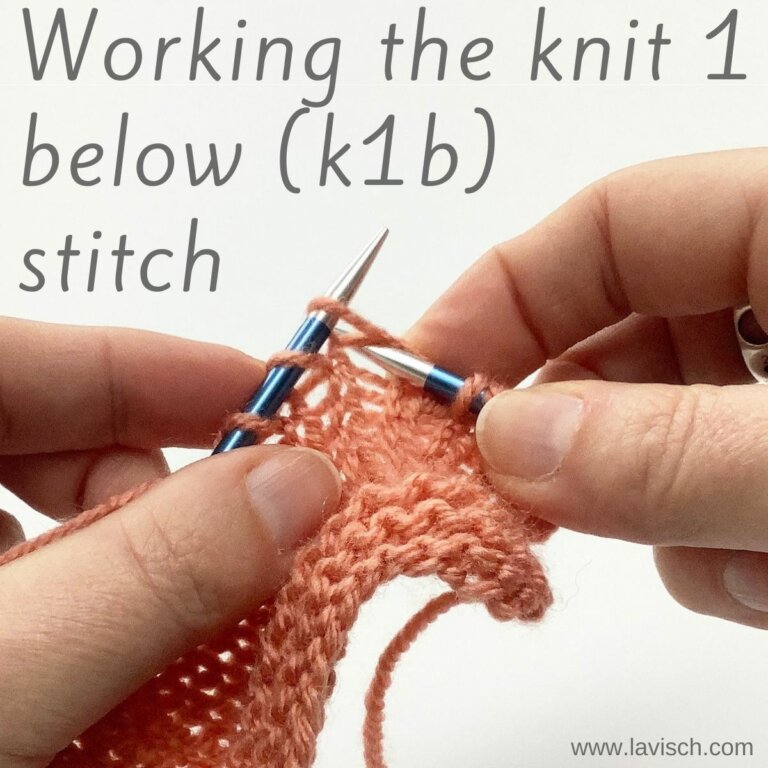 tutorial working the knit 1 below (k1b) stitch La Visch Designs
